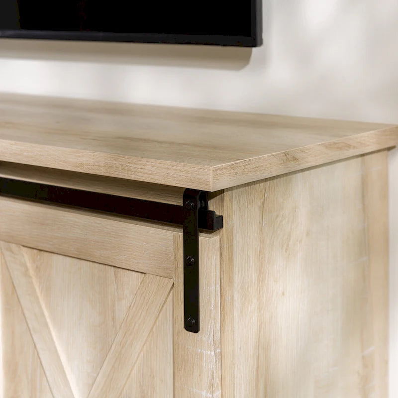58" Farmhouse TV Stand with Sliding Barn Doors & Adjustable Shelves