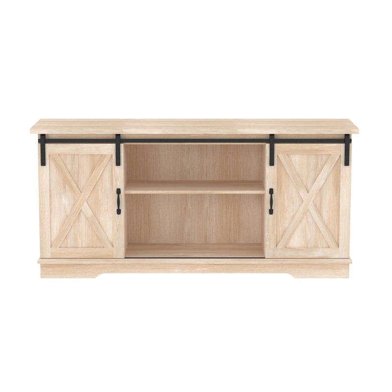 58" Farmhouse TV Stand with Sliding Barn Doors & Adjustable Shelves