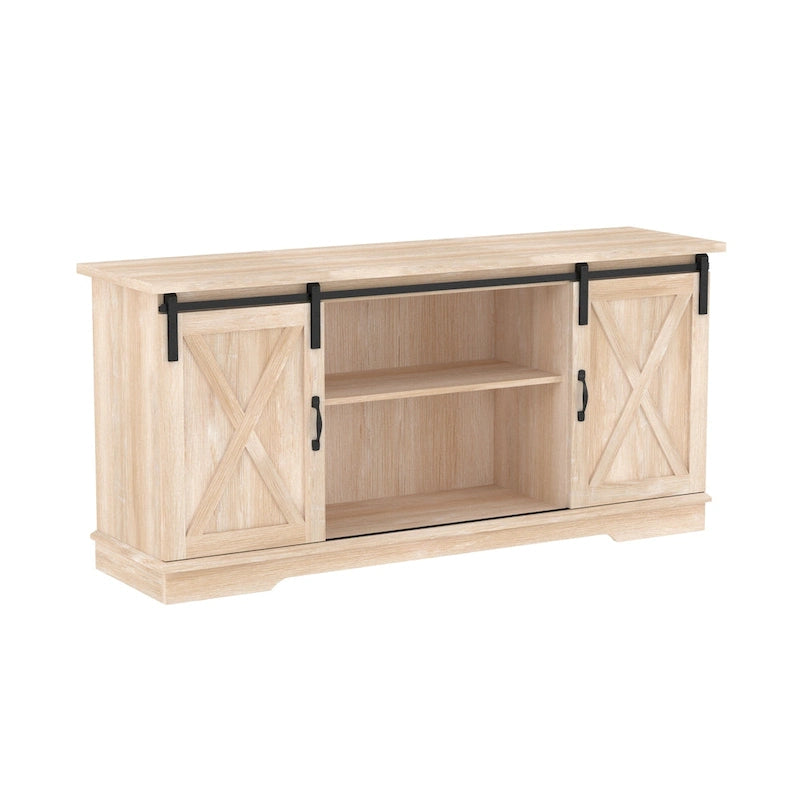 58" Farmhouse TV Stand with Sliding Barn Doors & Adjustable Shelves