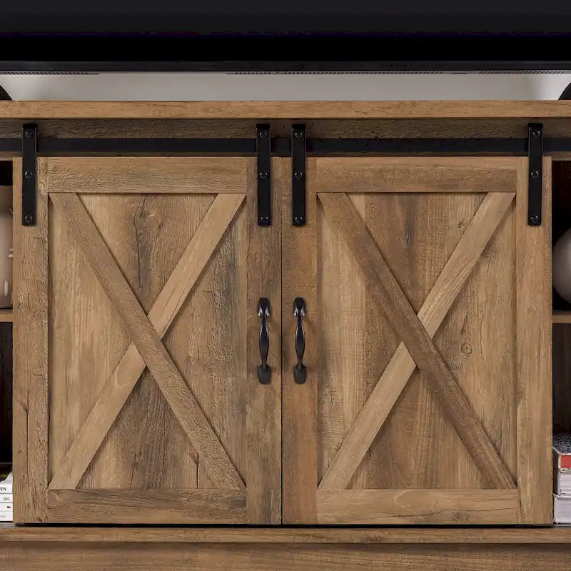 58" Farmhouse TV Stand with Sliding Barn Doors & Adjustable Shelves