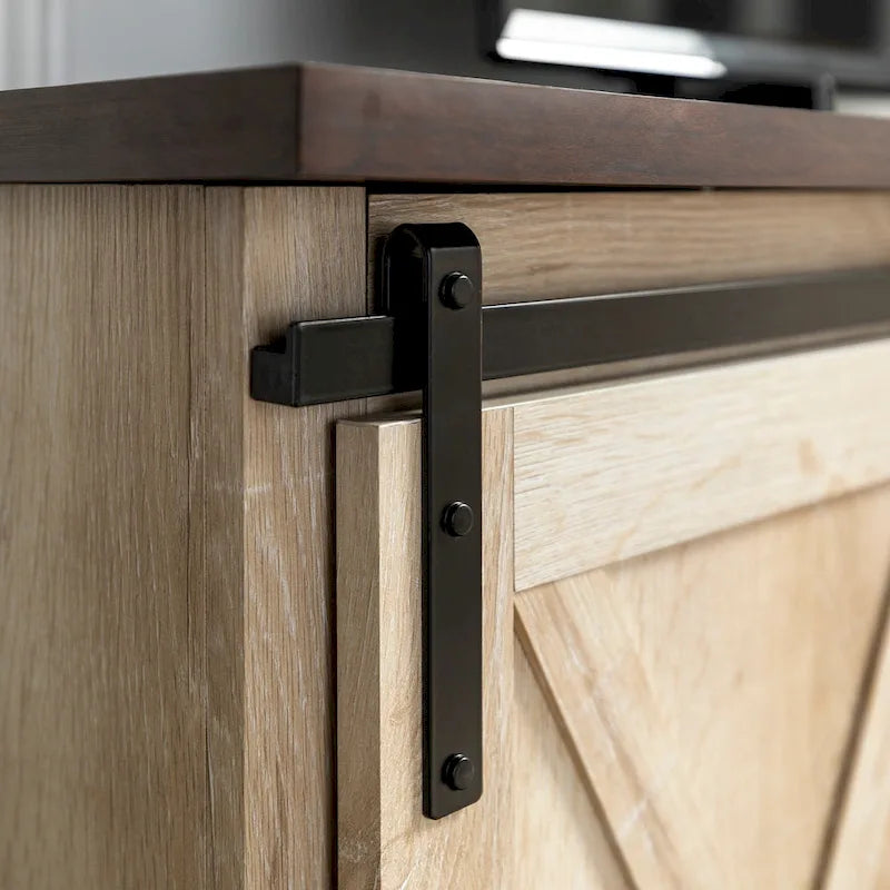 58" Farmhouse TV Stand with Sliding Barn Doors & Adjustable Shelves