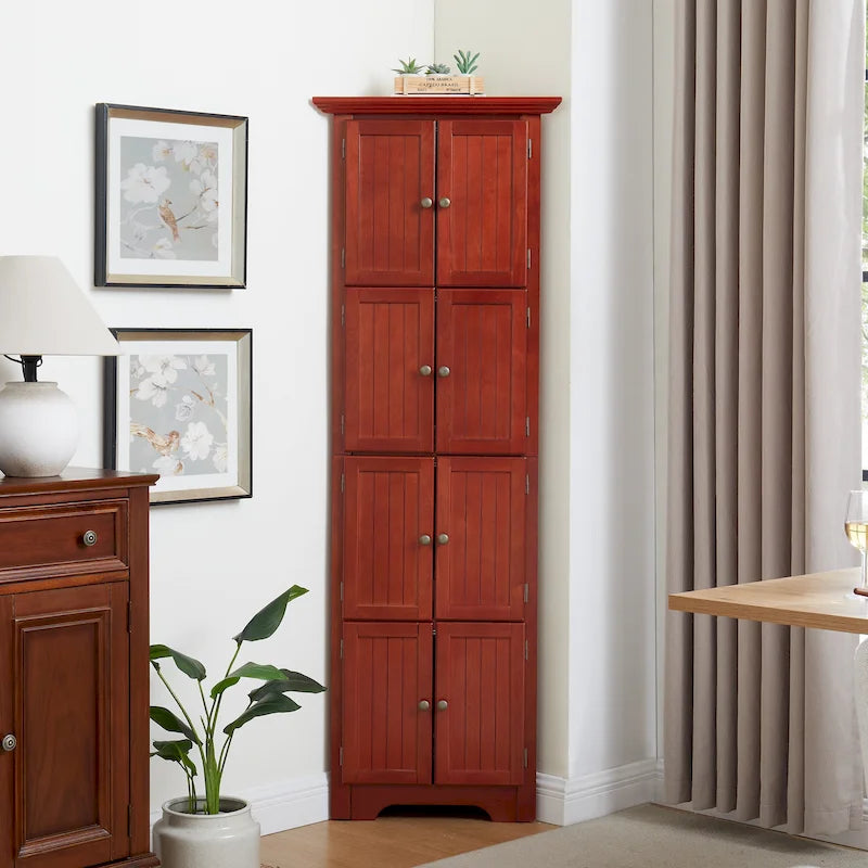 72" Tall Corner Kitchen Pantry Cabinet with 8 Doors & Adjustable Shelves