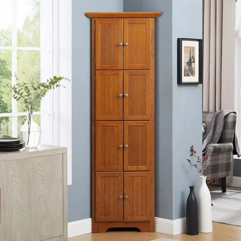 72" Tall Corner Kitchen Pantry Cabinet with 8 Doors & Adjustable Shelves