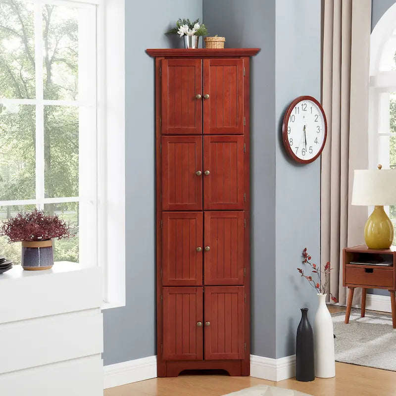 72" Tall Corner Kitchen Pantry Cabinet with 8 Doors & Adjustable Shelves