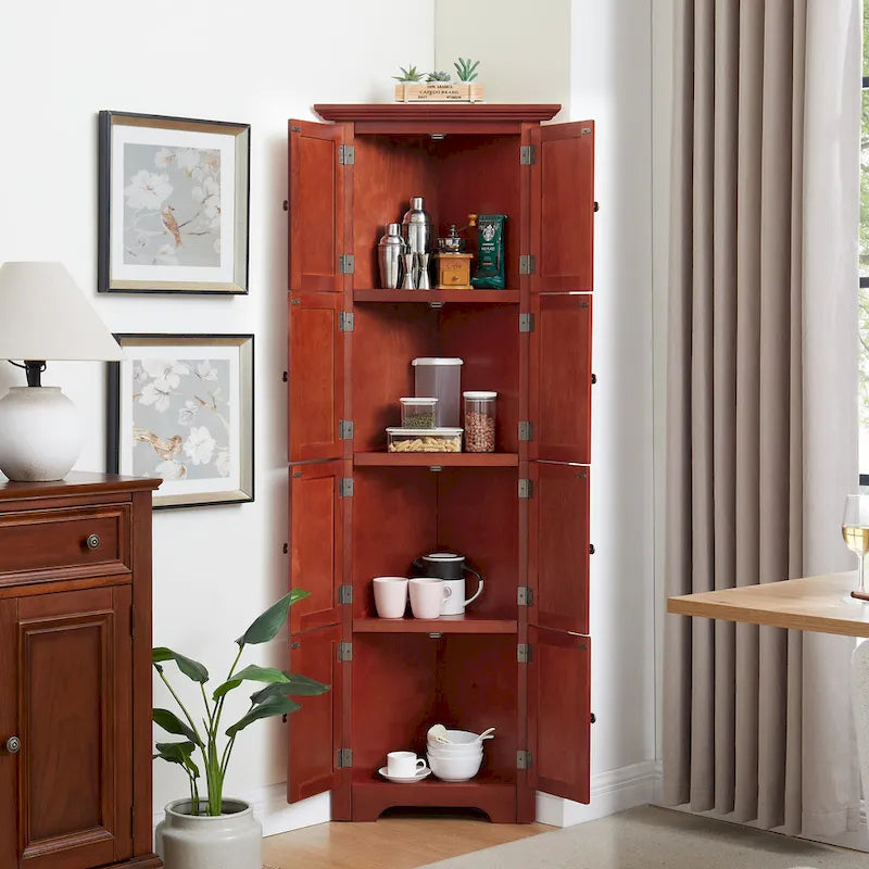 72" Tall Corner Kitchen Pantry Cabinet with 8 Doors & Adjustable Shelves