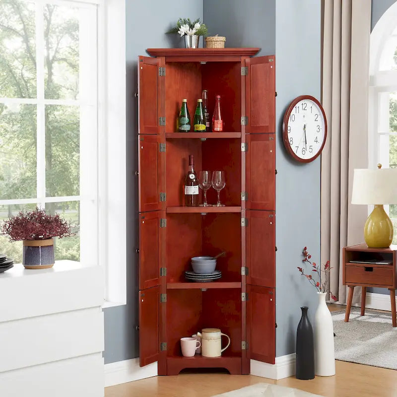 72" Tall Corner Kitchen Pantry Cabinet with 8 Doors & Adjustable Shelves
