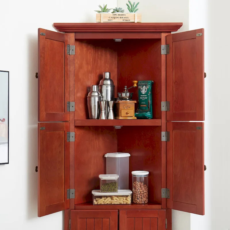 72" Tall Corner Kitchen Pantry Cabinet with 8 Doors & Adjustable Shelves
