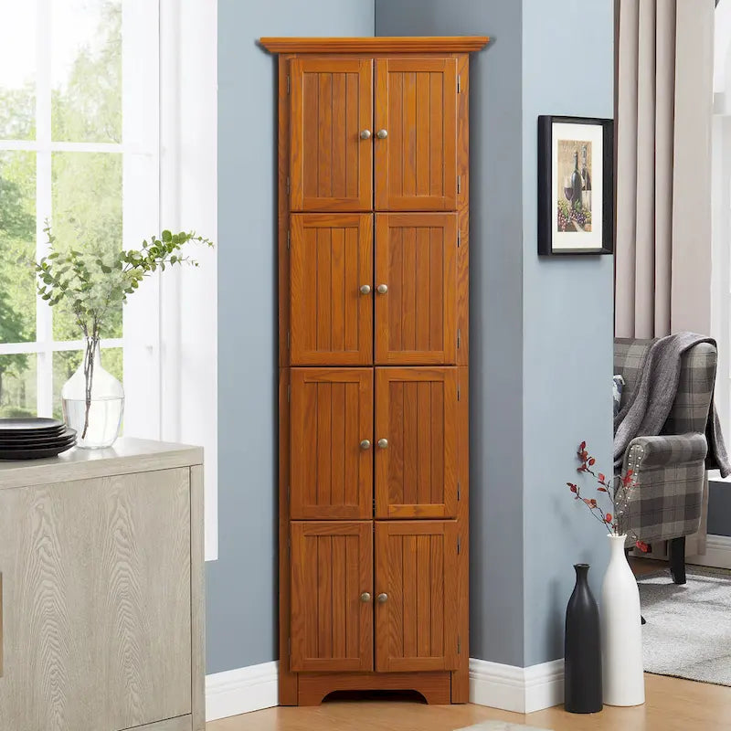 72" Tall Corner Kitchen Pantry Cabinet with 8 Doors & Adjustable Shelves