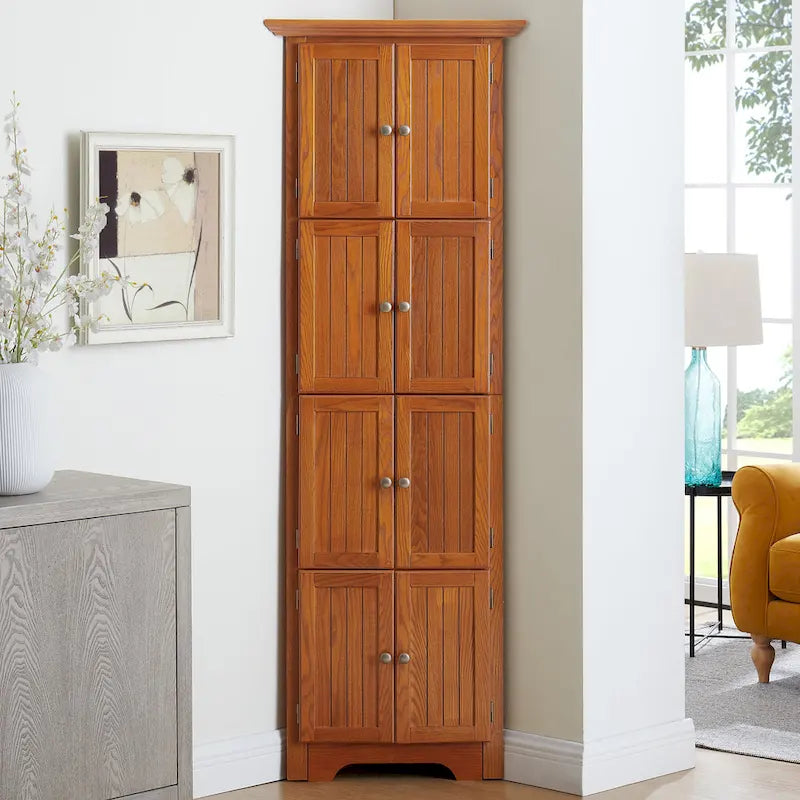72" Tall Corner Kitchen Pantry Cabinet with 8 Doors & Adjustable Shelves