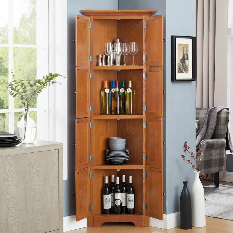 72" Tall Corner Kitchen Pantry Cabinet with 8 Doors & Adjustable Shelves