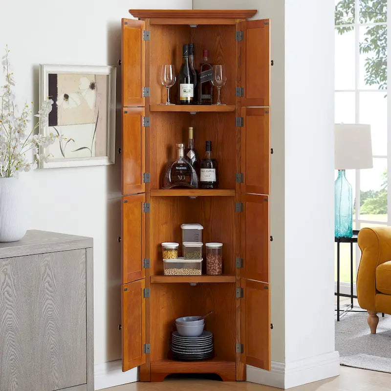 72" Tall Corner Kitchen Pantry Cabinet with 8 Doors & Adjustable Shelves