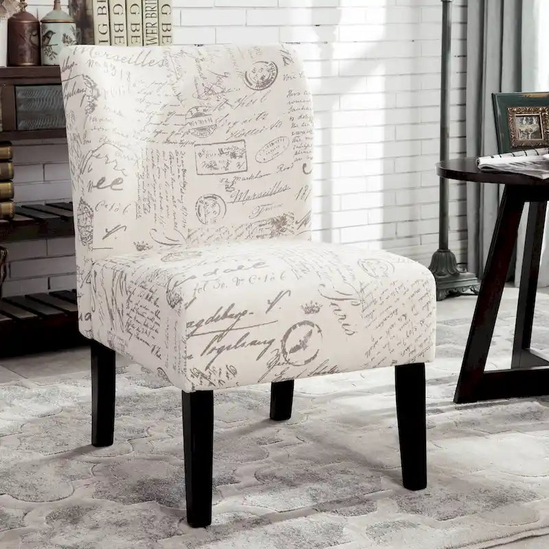 Floral Upholstered Slipper Accent Chair with Dark Wood Legs