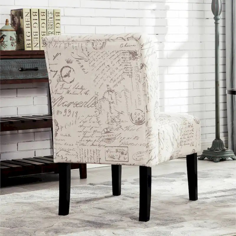 Floral Upholstered Slipper Accent Chair with Dark Wood Legs