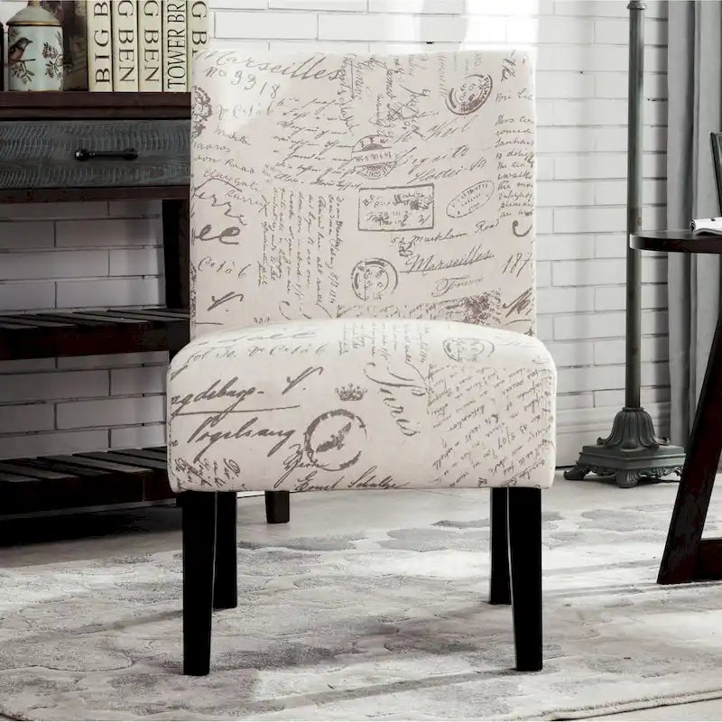 Floral Upholstered Slipper Accent Chair with Dark Wood Legs