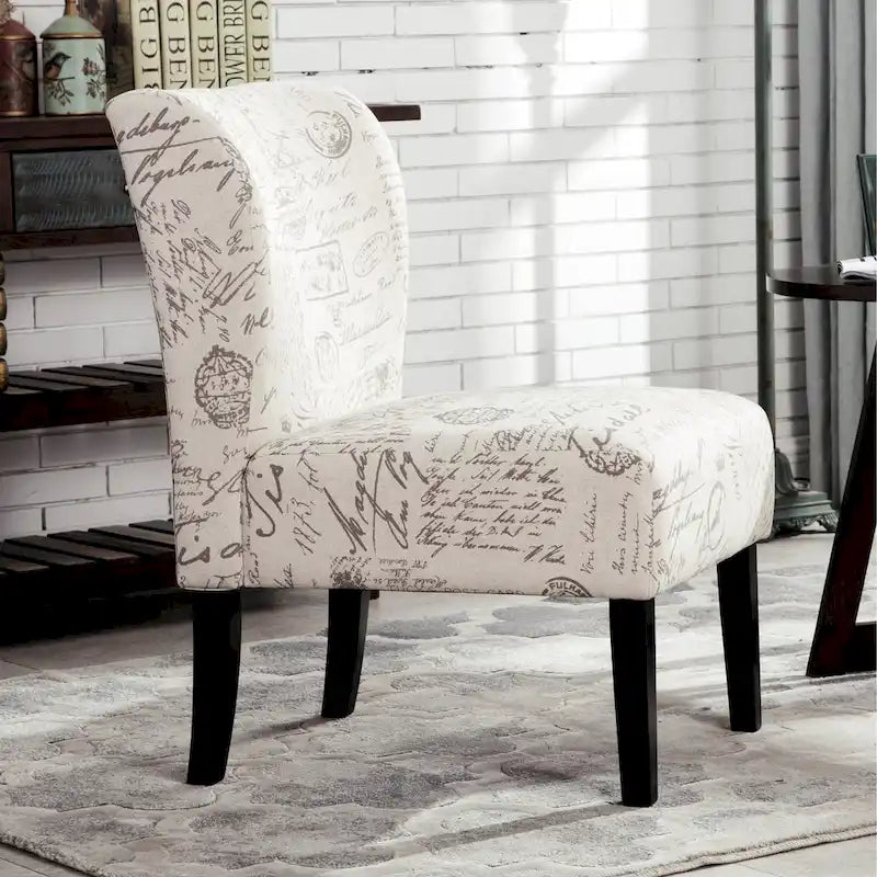 Floral Upholstered Slipper Accent Chair with Dark Wood Legs