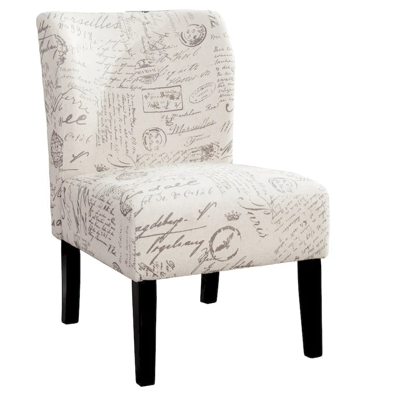 Floral Upholstered Slipper Accent Chair with Dark Wood Legs