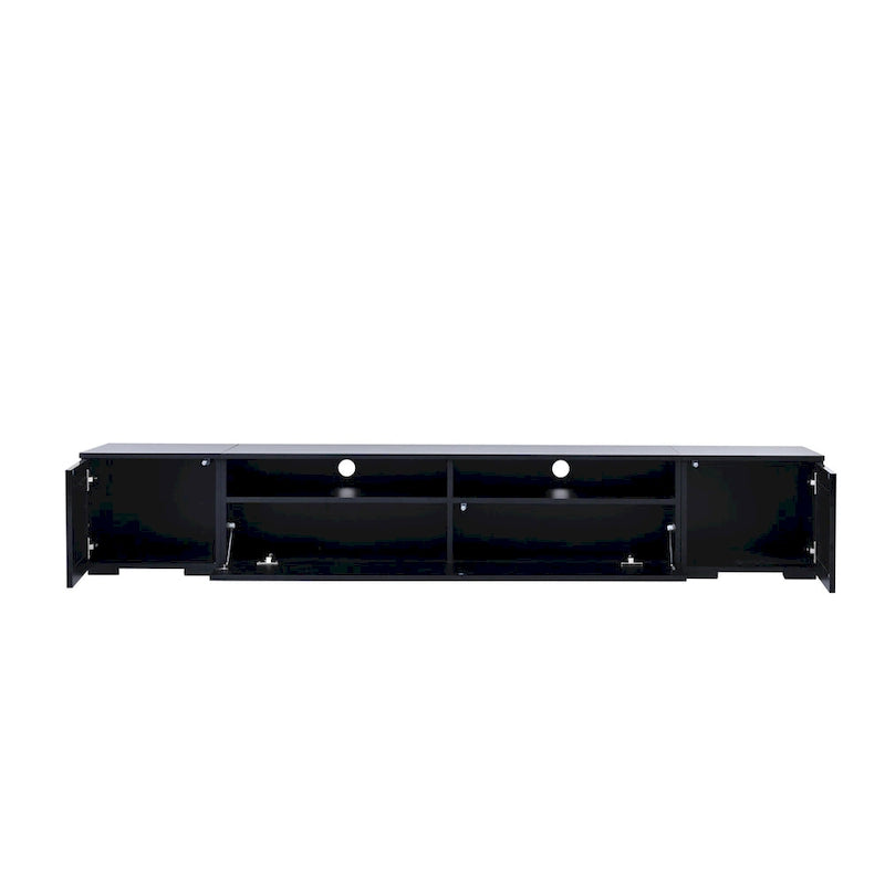 82.6" TV Stand with 16-Color LED Light, Rattan Decor & Push-Open Doors