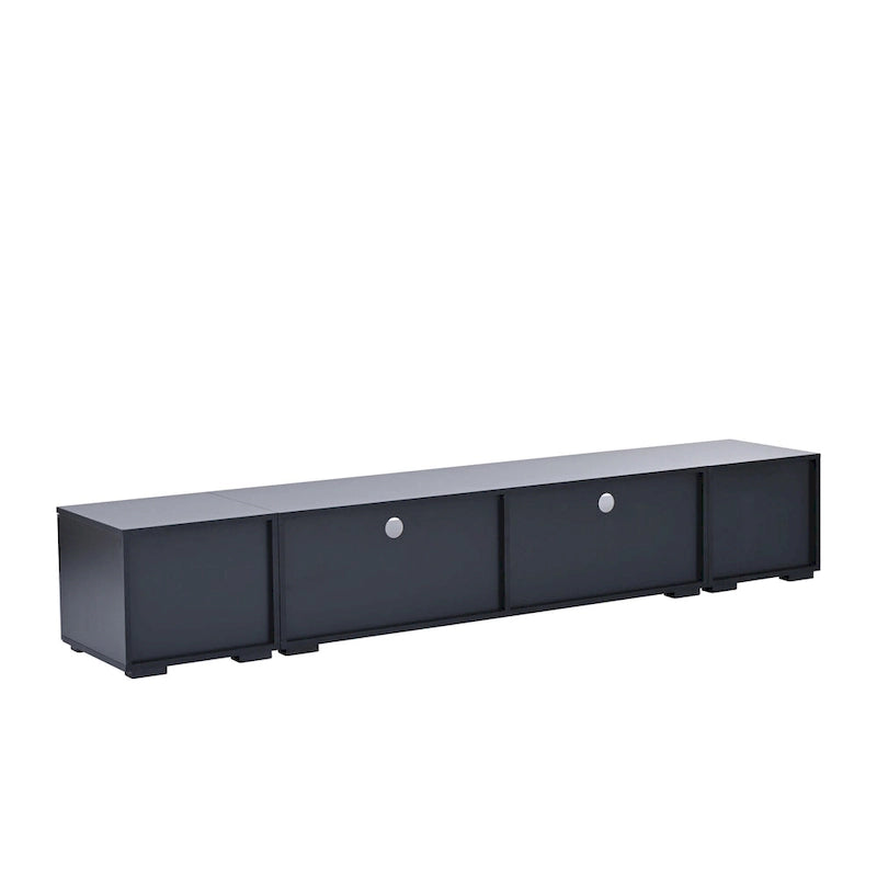 82.6" TV Stand with 16-Color LED Light, Rattan Decor & Push-Open Doors