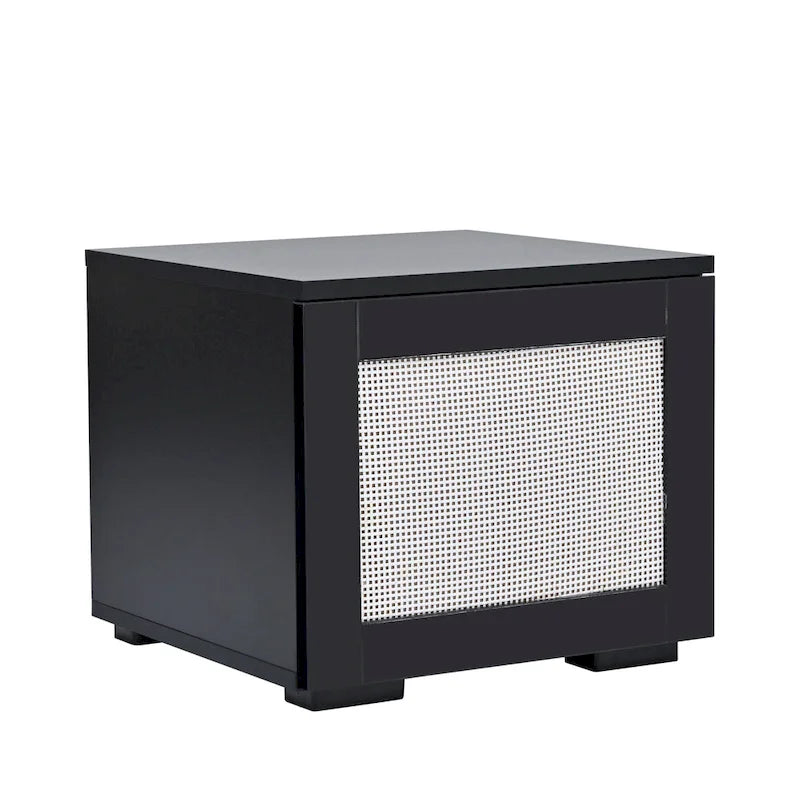 82.6" TV Stand with 16-Color LED Light, Rattan Decor & Push-Open Doors