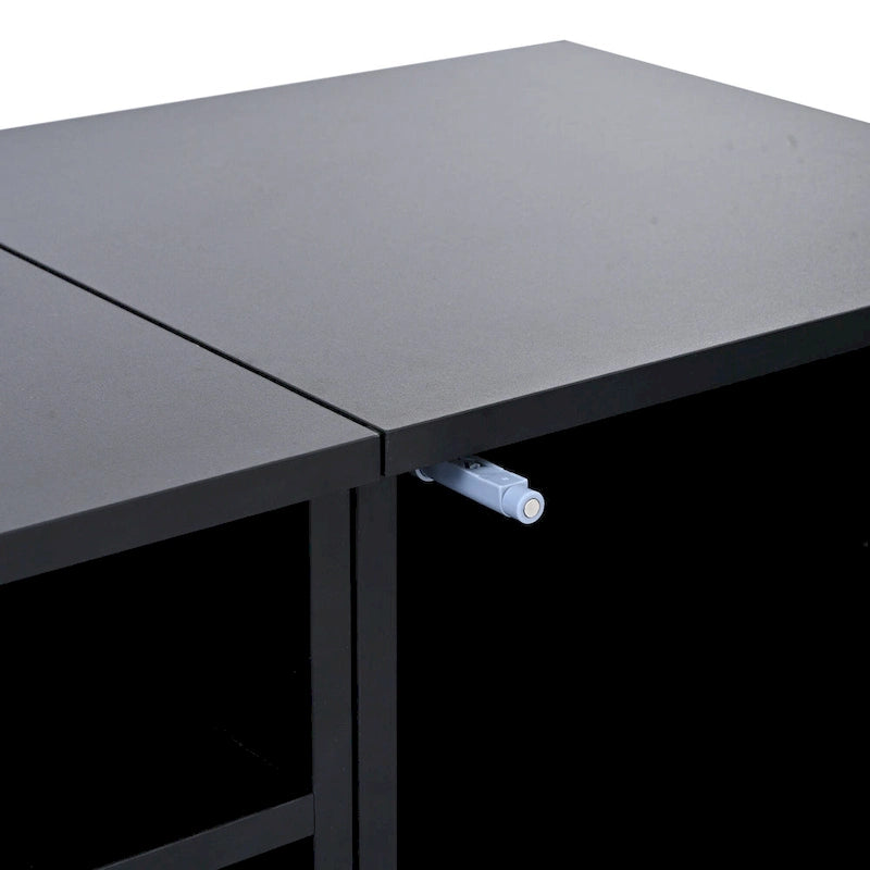 82.6" TV Stand with 16-Color LED Light, Rattan Decor & Push-Open Doors