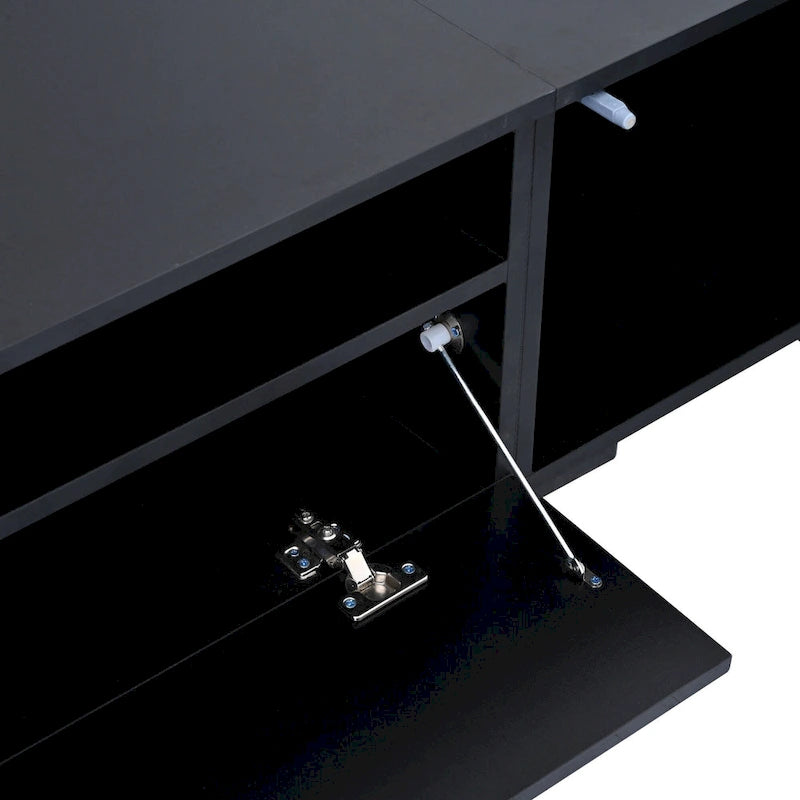 82.6" TV Stand with 16-Color LED Light, Rattan Decor & Push-Open Doors