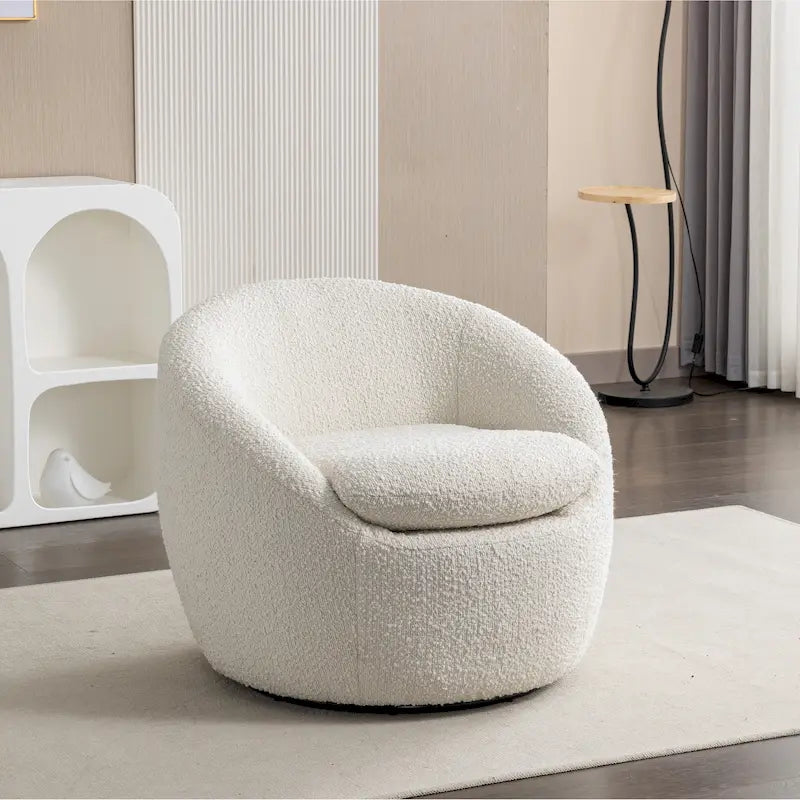 Barrel Swivel Chair with Round Metal Base — 360° Rotating Accent Chair