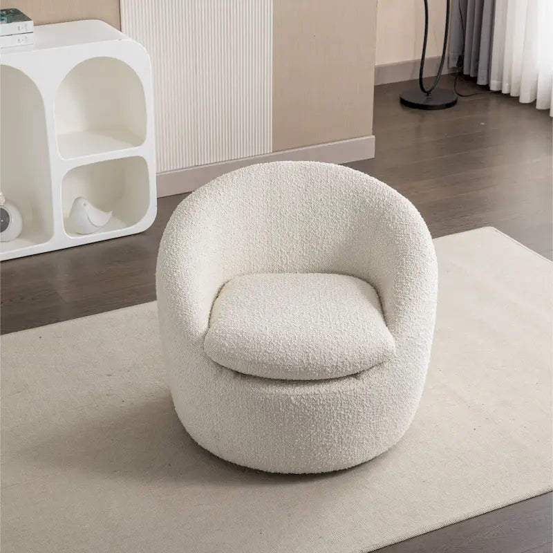 Barrel Swivel Chair with Round Metal Base — 360° Rotating Accent Chair
