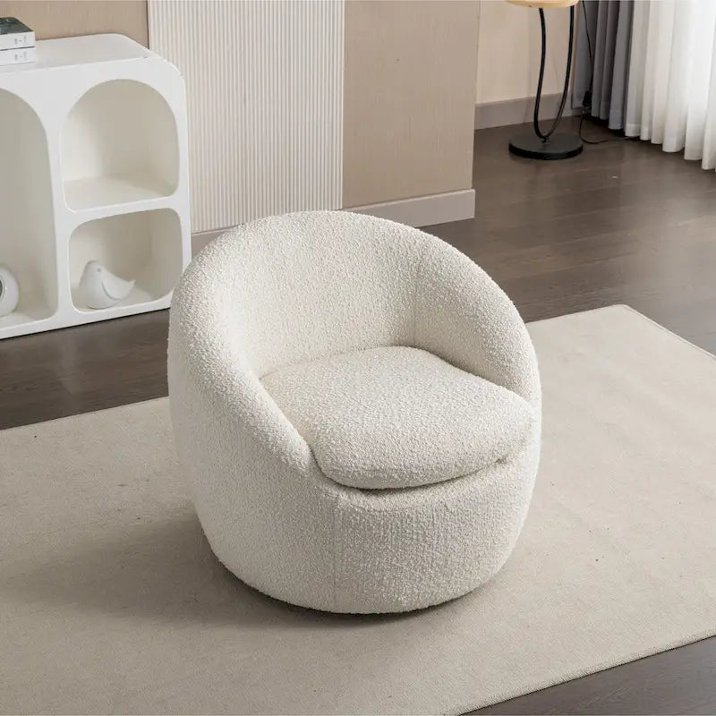 Barrel Swivel Chair with Round Metal Base — 360° Rotating Accent Chair