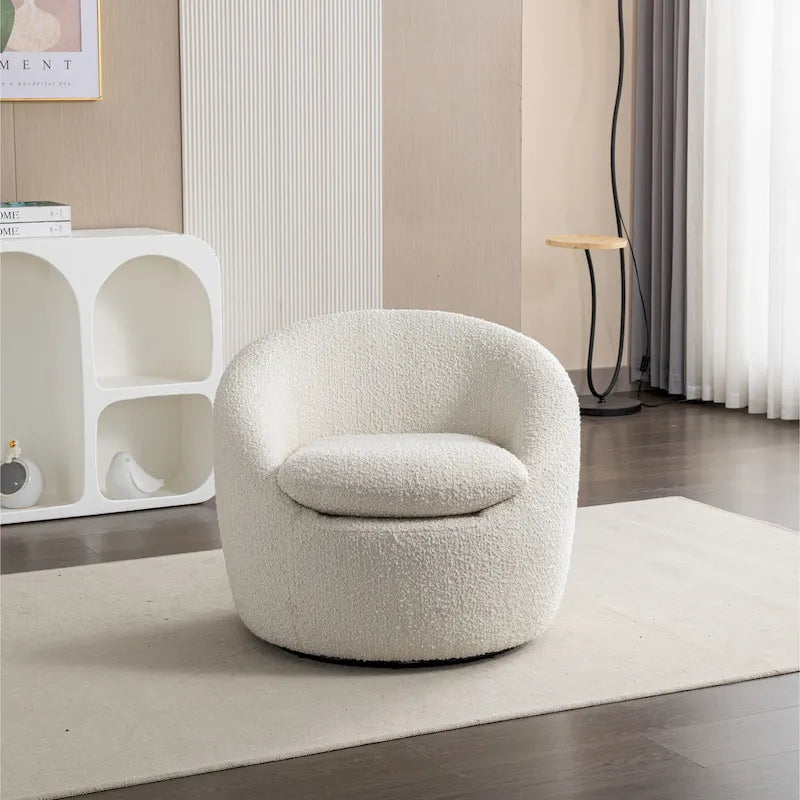 Barrel Swivel Chair with Round Metal Base — 360° Rotating Accent Chair