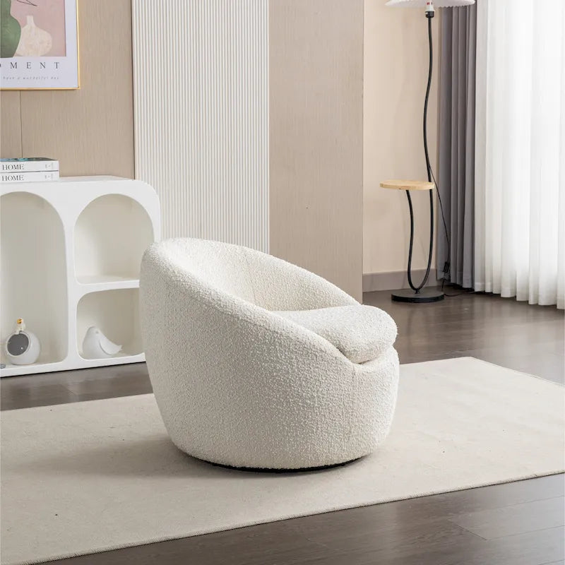 Barrel Swivel Chair with Round Metal Base — 360° Rotating Accent Chair