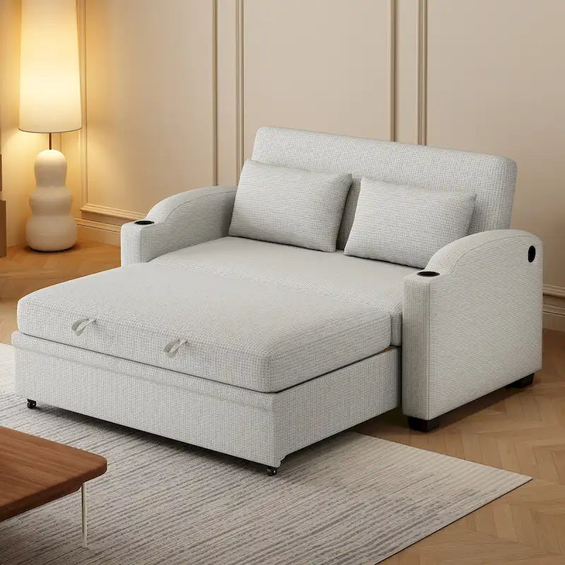 Convertible Loveseat Sofa Bed with USB Ports & Cup Holders