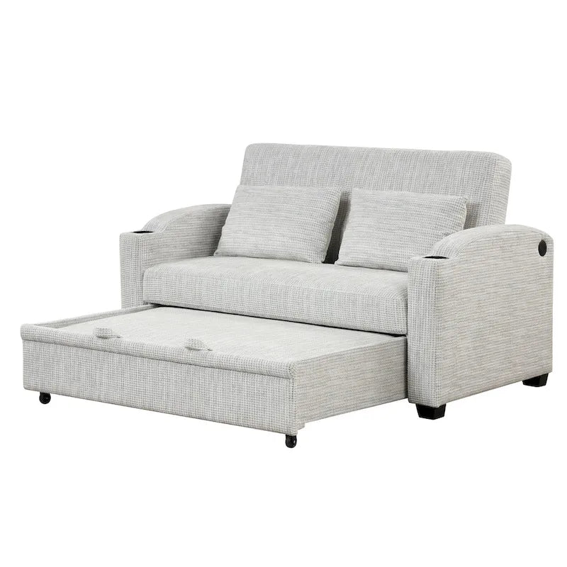 Convertible Loveseat Sofa Bed with USB Ports & Cup Holders