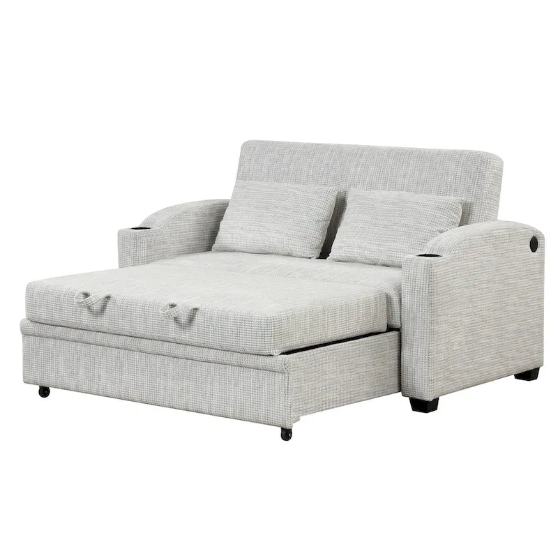 Convertible Loveseat Sofa Bed with USB Ports & Cup Holders