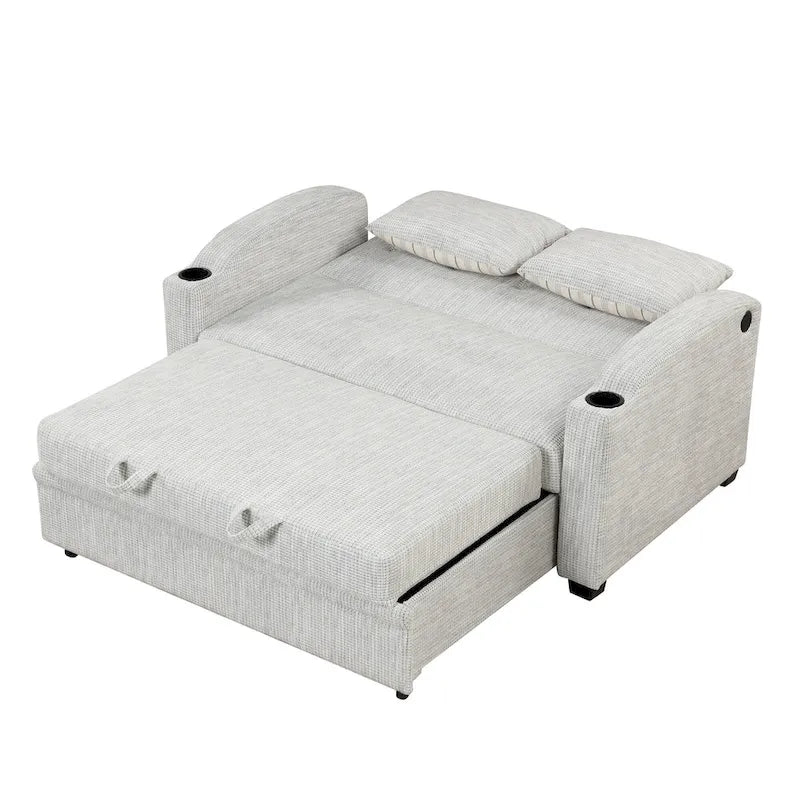 Convertible Loveseat Sofa Bed with USB Ports & Cup Holders