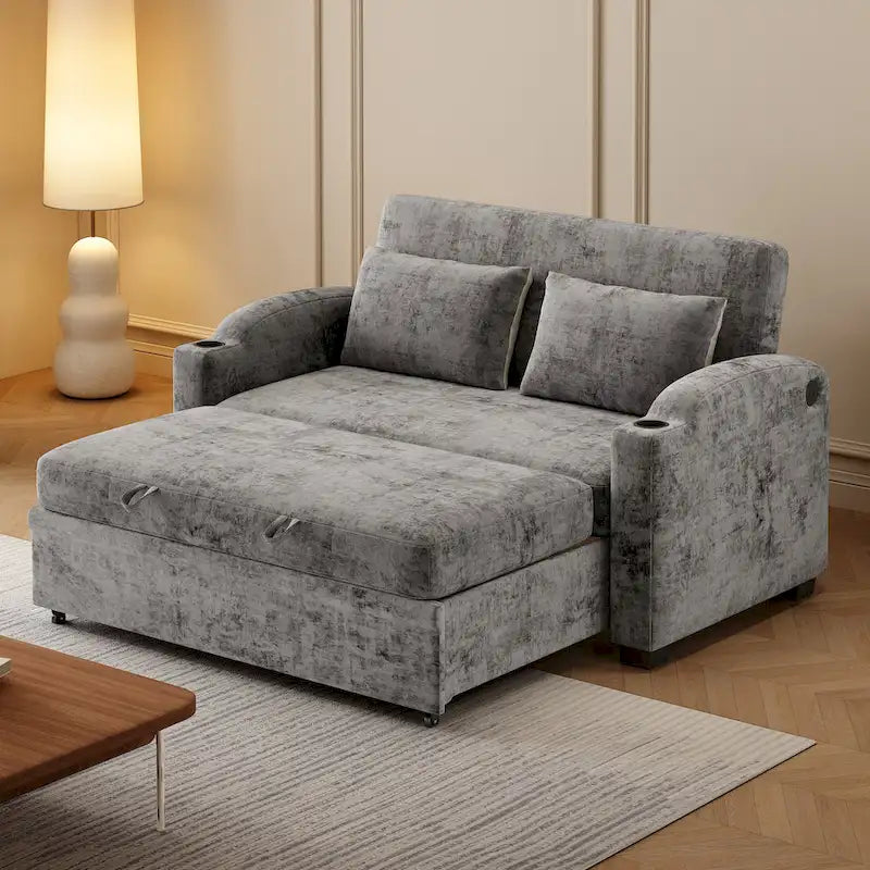 Convertible Loveseat Sofa Bed with USB Ports & Cup Holders