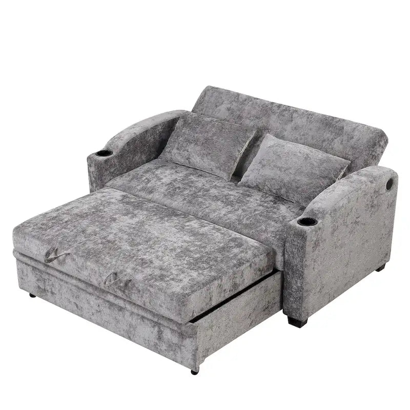 Convertible Loveseat Sofa Bed with USB Ports & Cup Holders