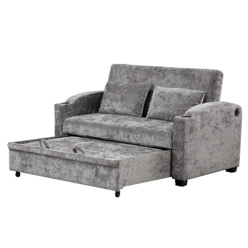 Convertible Loveseat Sofa Bed with USB Ports & Cup Holders