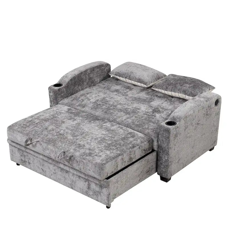 Convertible Loveseat Sofa Bed with USB Ports & Cup Holders