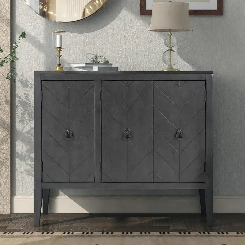 Vintage 3-Door Storage Cabinet with Adjustable Shelves & Pinewood Legs