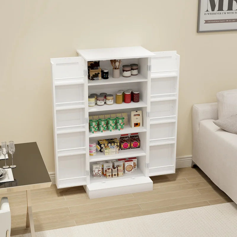 Freestanding Kitchen Pantry Cabinet with LED Sensor Light, 5-Tier Shelves & USB Port
