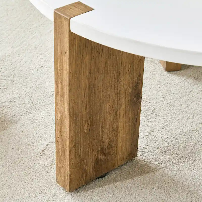 Round Minimalist Coffee Table with Wood-Textured Legs