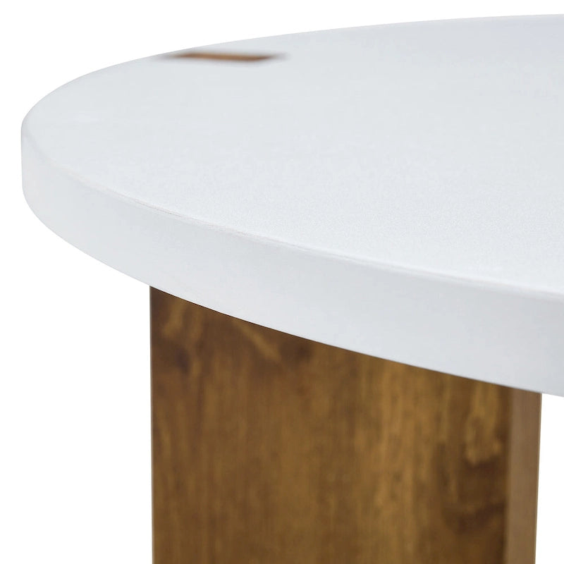 Round Minimalist Coffee Table with Wood-Textured Legs