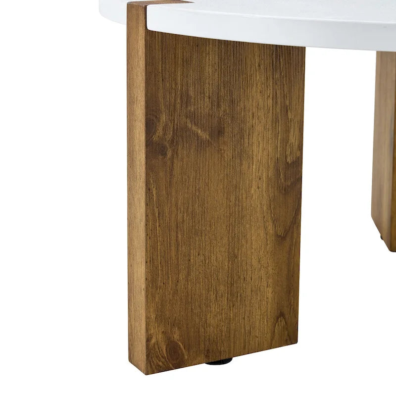 Round Minimalist Coffee Table with Wood-Textured Legs