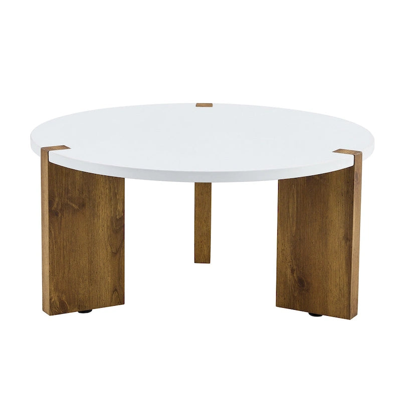 Round Minimalist Coffee Table with Wood-Textured Legs