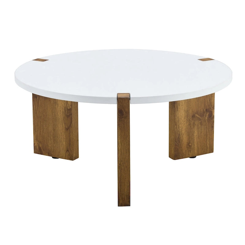 Round Minimalist Coffee Table with Wood-Textured Legs