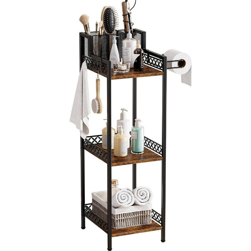3-Tier Narrow Bathroom Shelf with Toilet Paper Holder & Storage Tray