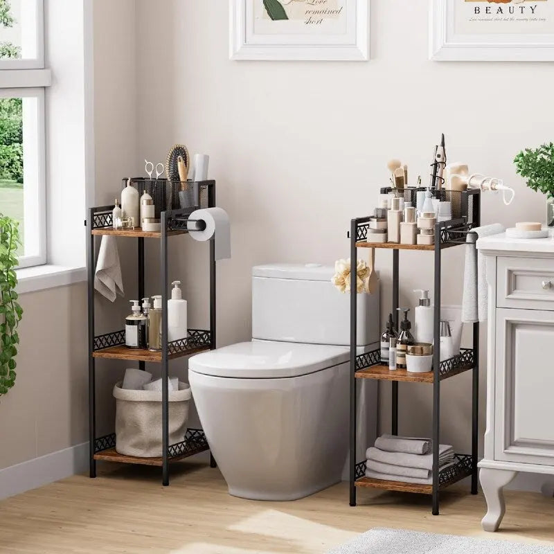 3-Tier Narrow Bathroom Shelf with Toilet Paper Holder & Storage Tray