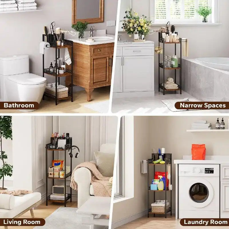 3-Tier Narrow Bathroom Shelf with Toilet Paper Holder & Storage Tray