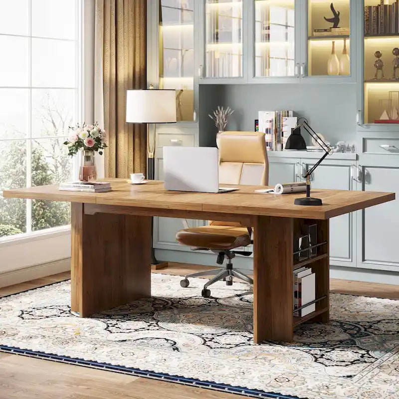 63" Executive Office Desk with Dual Side Storage Shelves & Hanging Rods