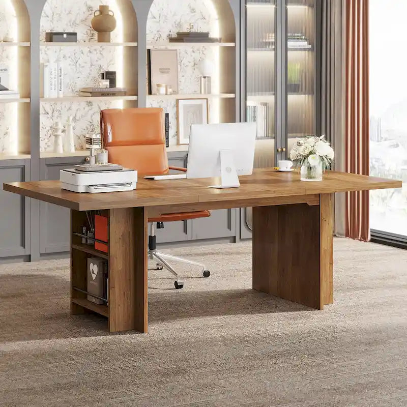 63" Executive Office Desk with Dual Side Storage Shelves & Hanging Rods